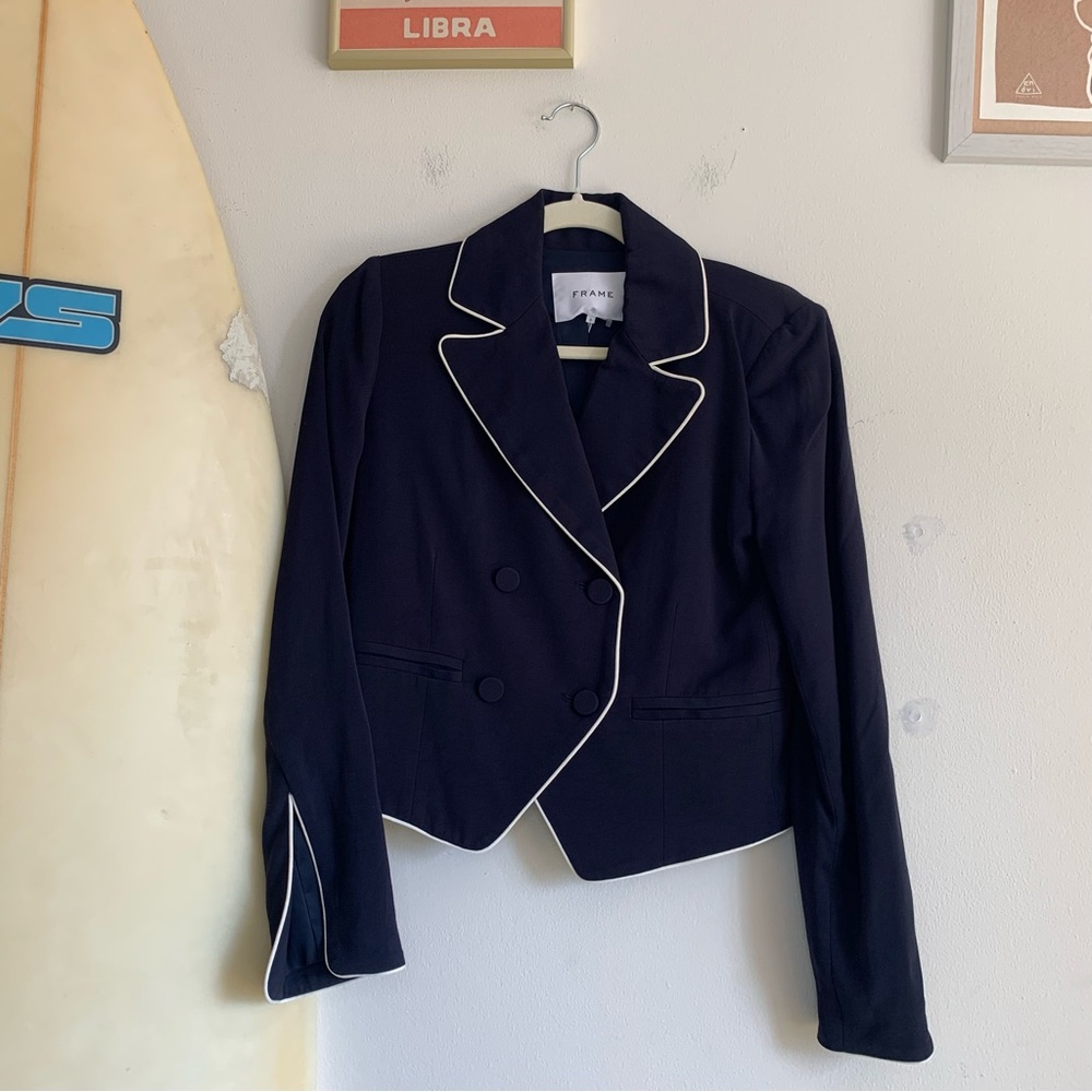 Frame Piped Blue Blazer